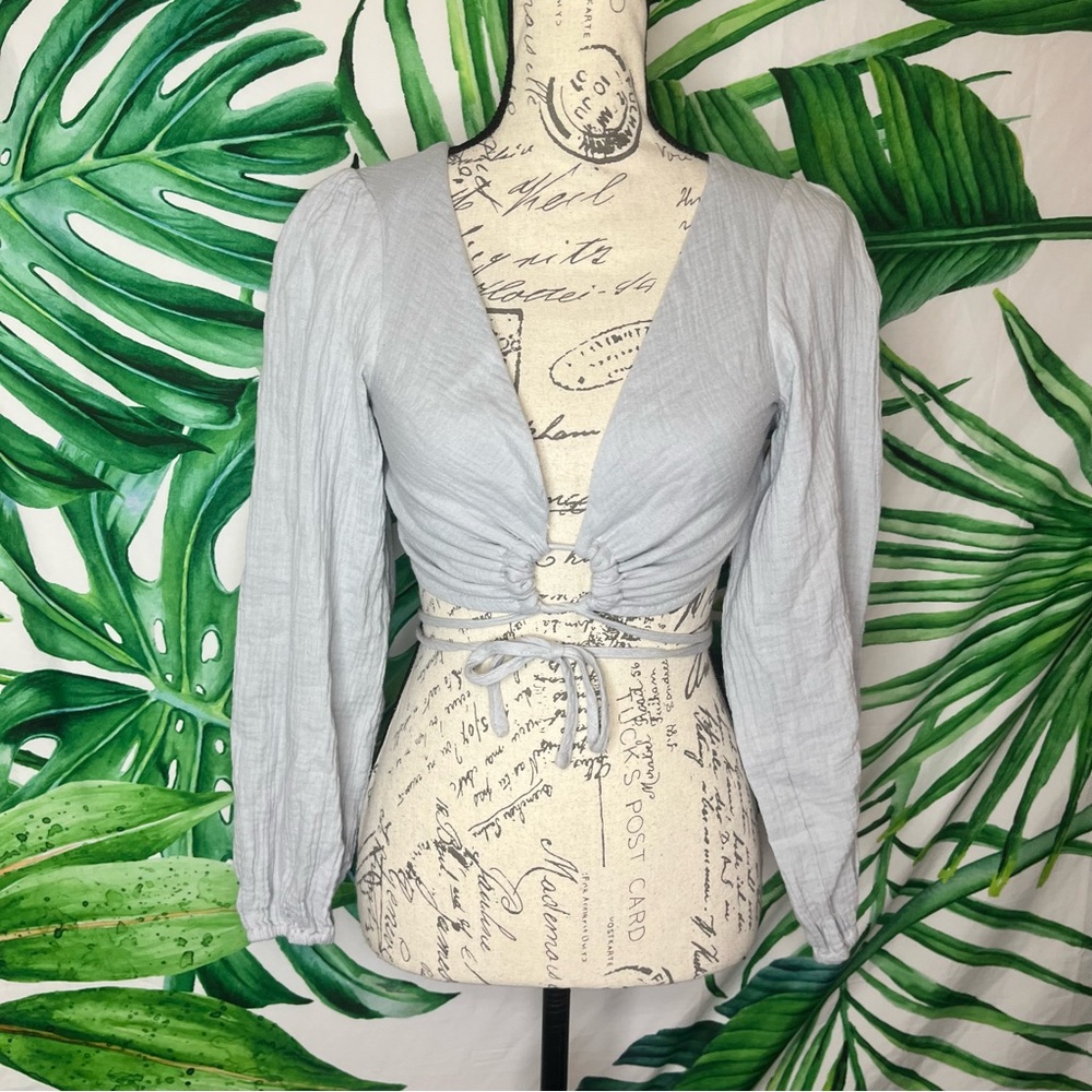 Le Lis S Blue Grey Festival Beach Summer Vacation Tie Waist Adjustable Crop Top